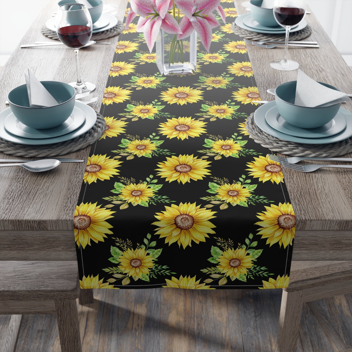 Sunflower Print Table Runner - Bright and Cheerful, Cotton Twill or Polyester - Perfect for Sunny Home Decor