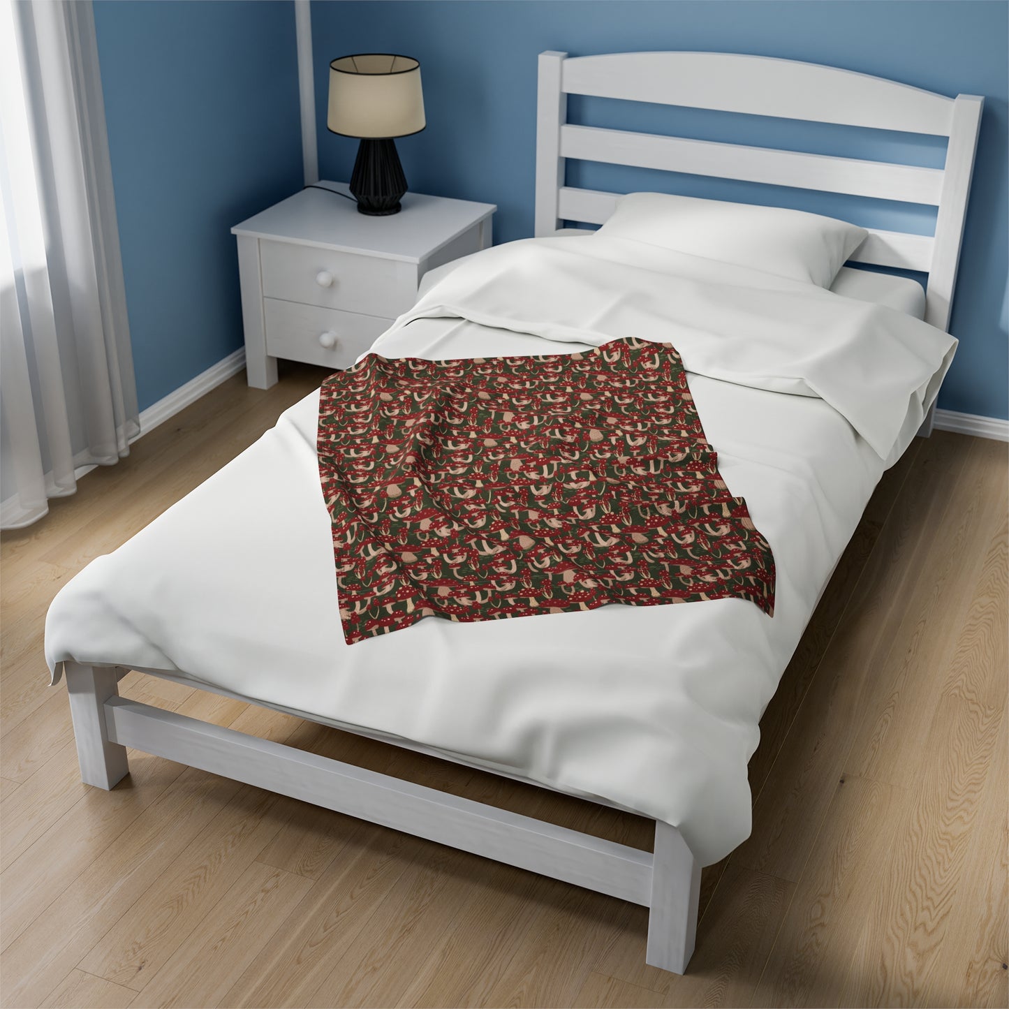 Mushroom Velveteen Plush Blanket | Soft, Whimsical, Luxurious and Comforting | Available in Multiple Sizes