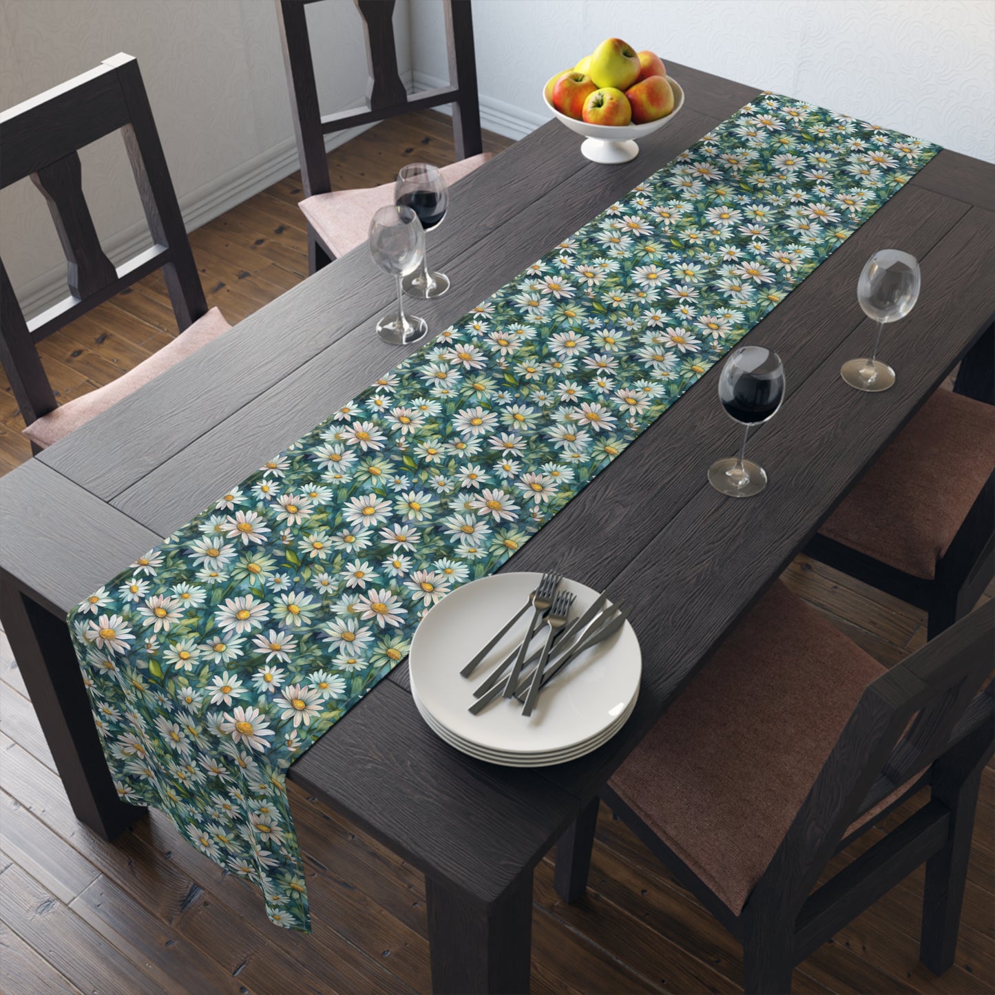 Daisy Print Table Runner - Fresh and Simple, Cotton Twill or Polyester - Perfect for Light & Airy Home Decor