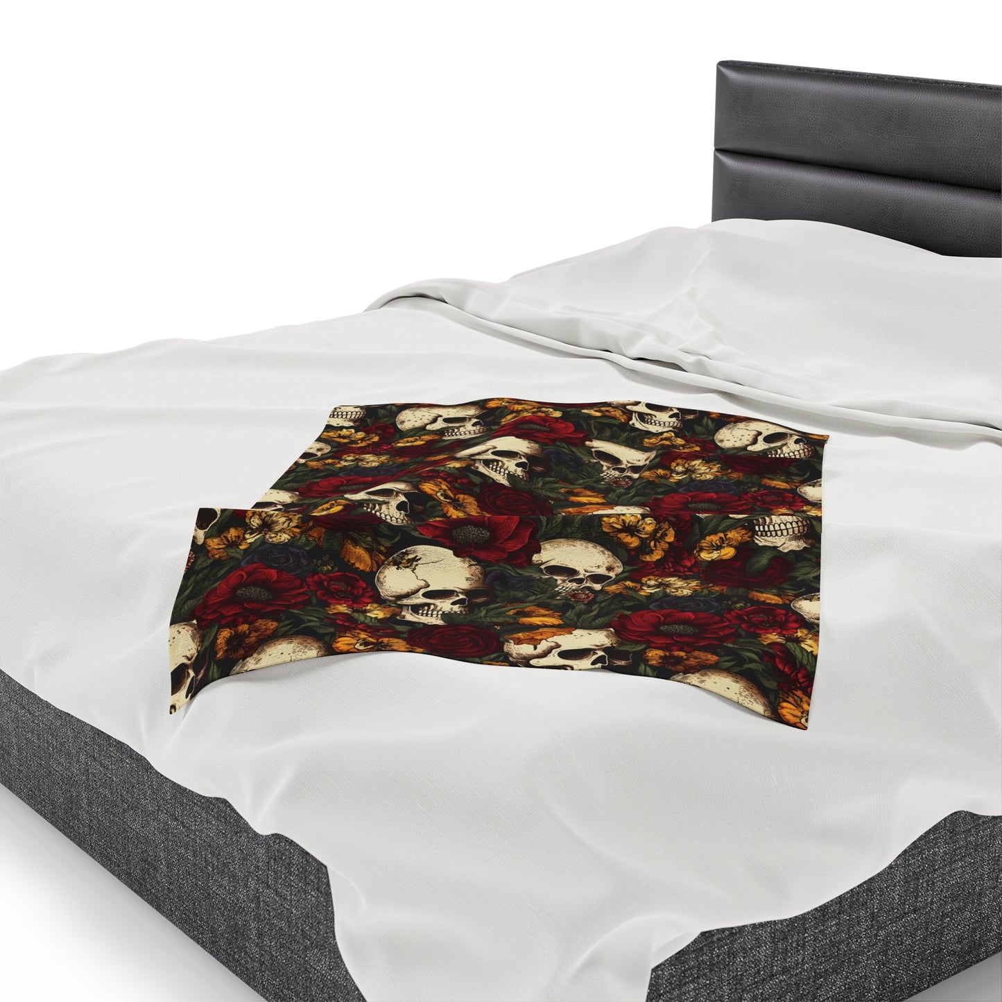Skull Print Velveteen Plush Blanket | Soft, Edgy, Luxurious and Comforting | Available in Multiple Sizes