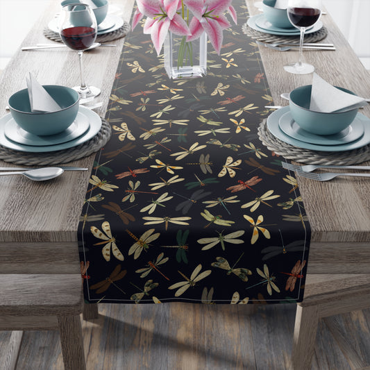 Dragonfly Print Table Runner - Elegant Whimsy, Cotton Twill or Polyester - Perfect for Nature-Inspired Home Decor