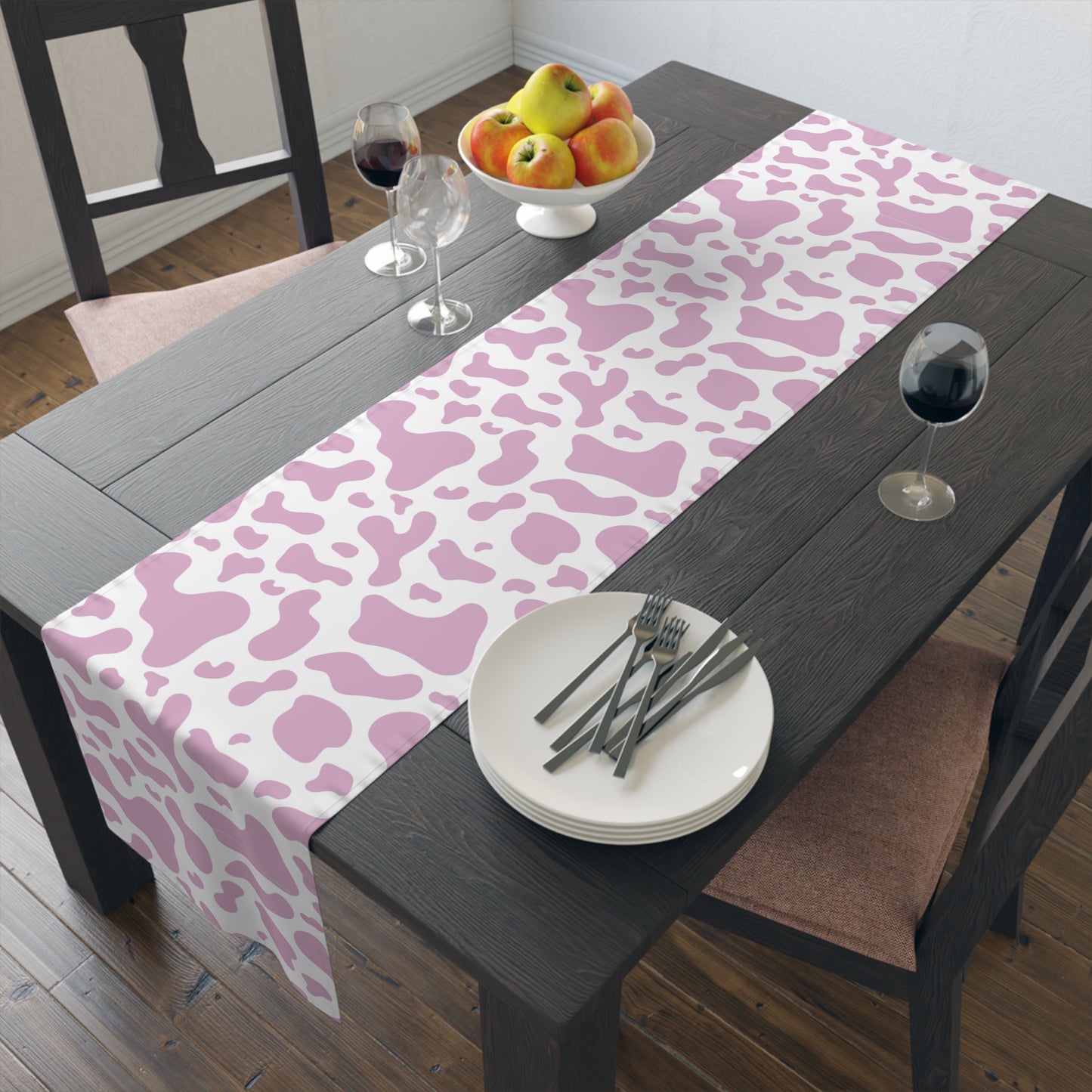 Cow Print Table Runner - Chic Farmhouse Style, Available in Cotton Twill or Polyester - Elevate Your Home Decor