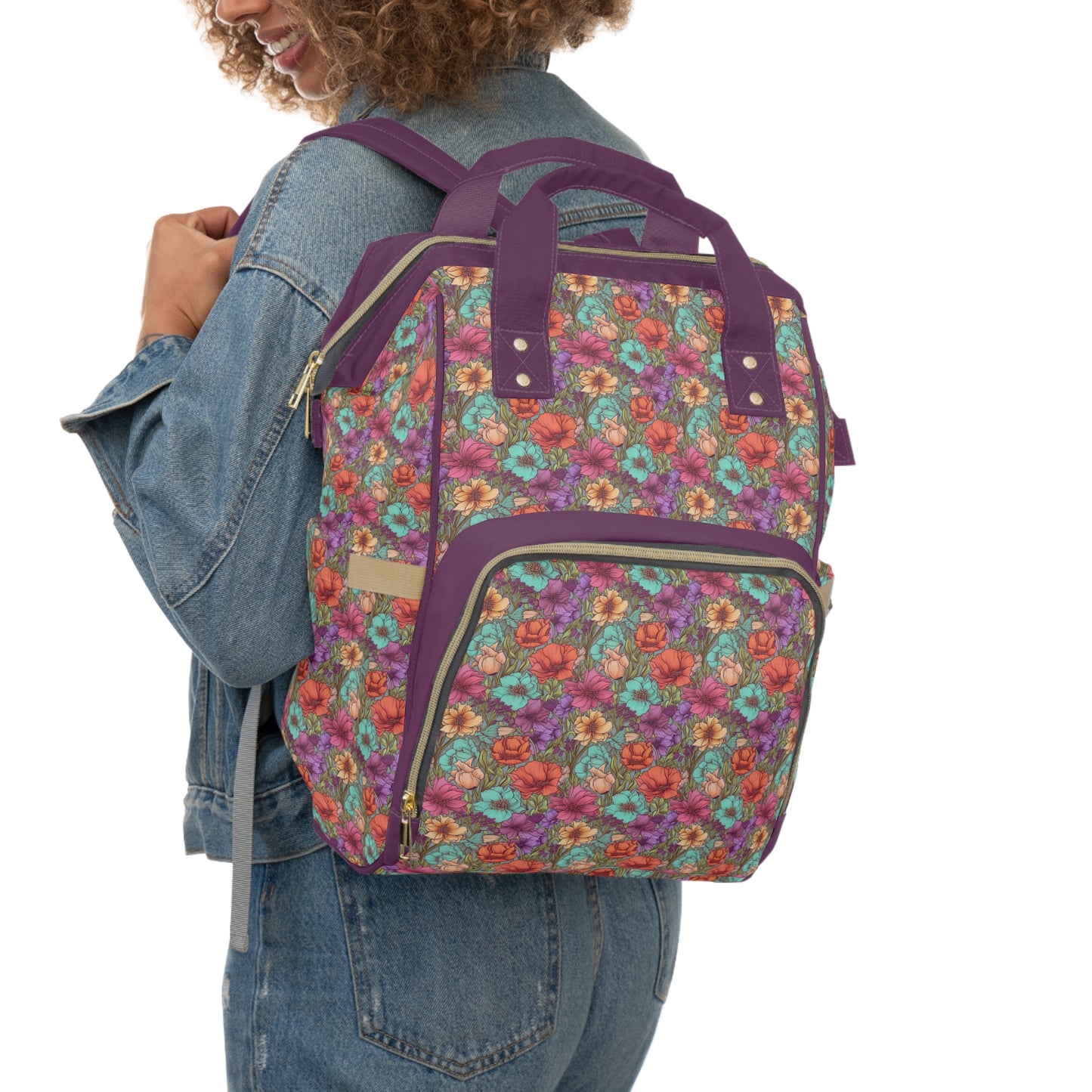 Boho Floral Diaper Backpack - Multifunctional & Spacious Floral Baby Bag for Trendy Parents