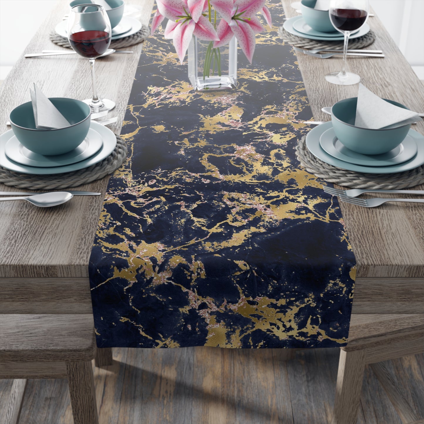 Marble Print Table Runner - Luxurious Elegance, Cotton Twill or Polyester - Perfect for Modern Home Decor