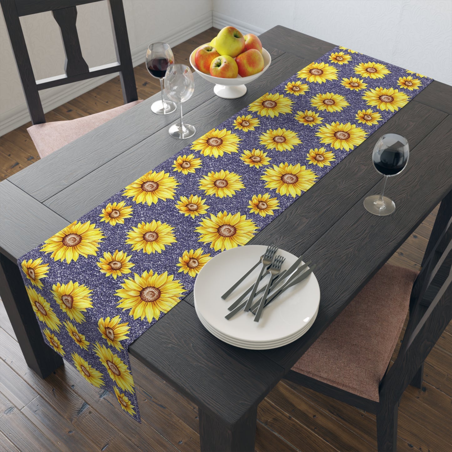 Sunflower Print Table Runner - Bright and Cheerful, Cotton Twill or Polyester - Perfect for Sunny Home Decor