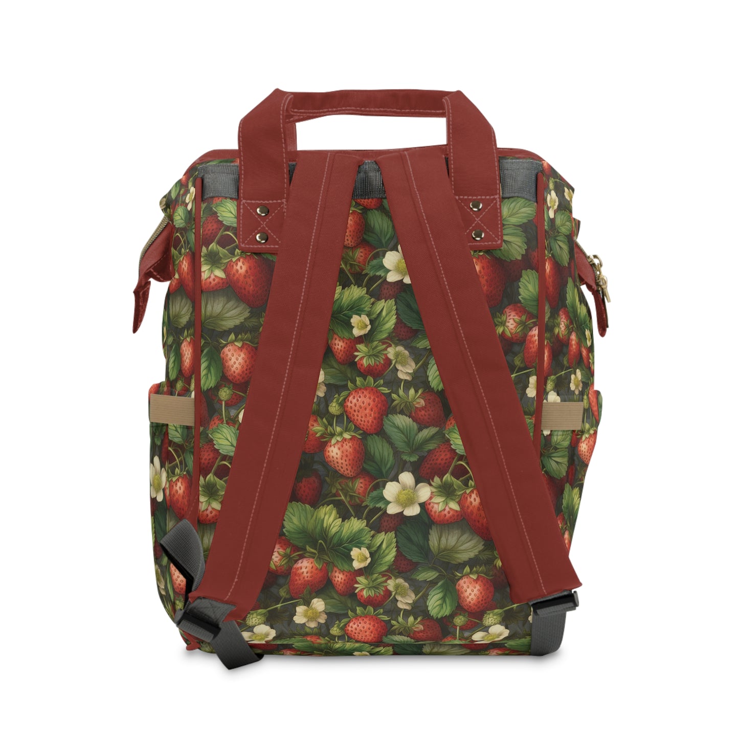 Multifunctional Strawberry Diaper Backpack - Convenient Storage for On-the-Go Parents