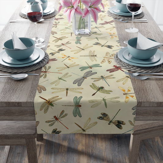Dragonfly Print Table Runner - Elegant Whimsy, Cotton Twill or Polyester - Perfect for Nature-Inspired Home Decor