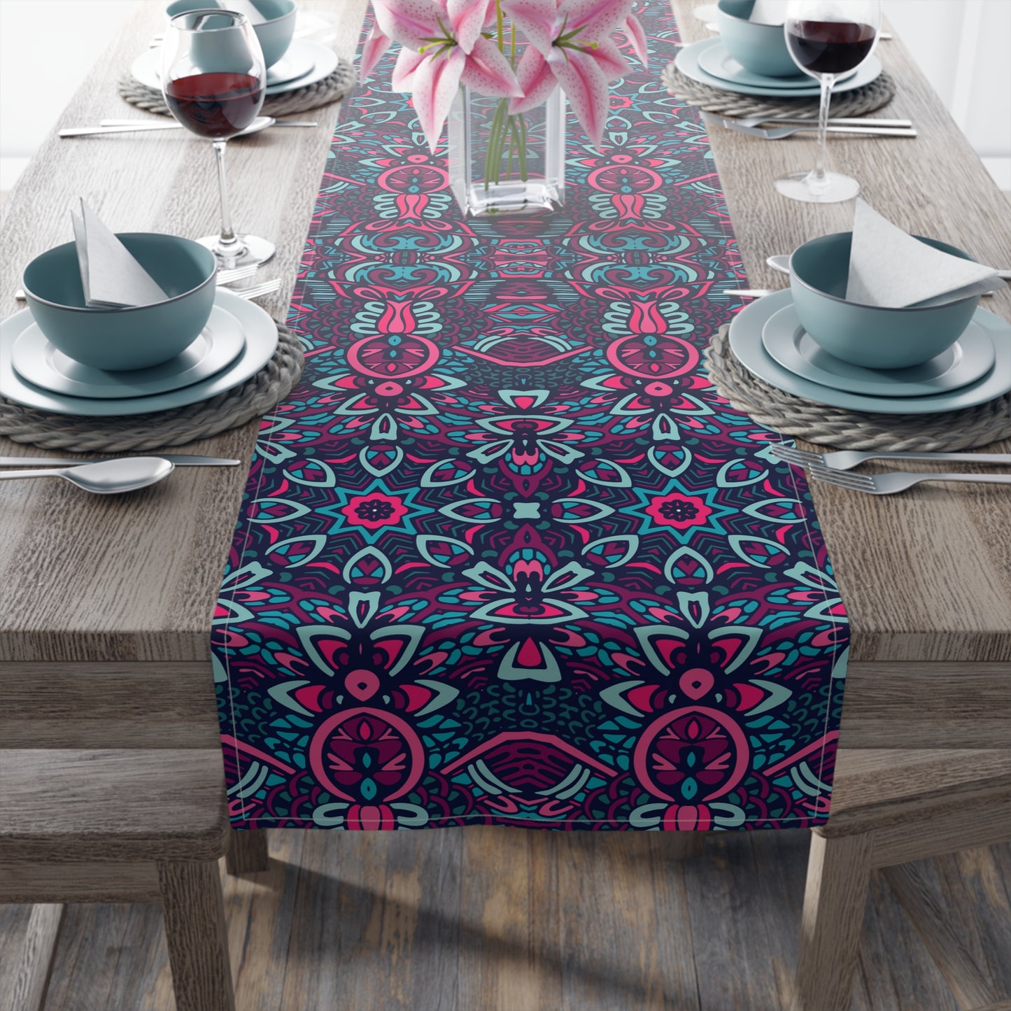 Mandala Print Table Runner - Intricate Patterns, Cotton Twill or Polyester - Ideal for Decorative Home Accents