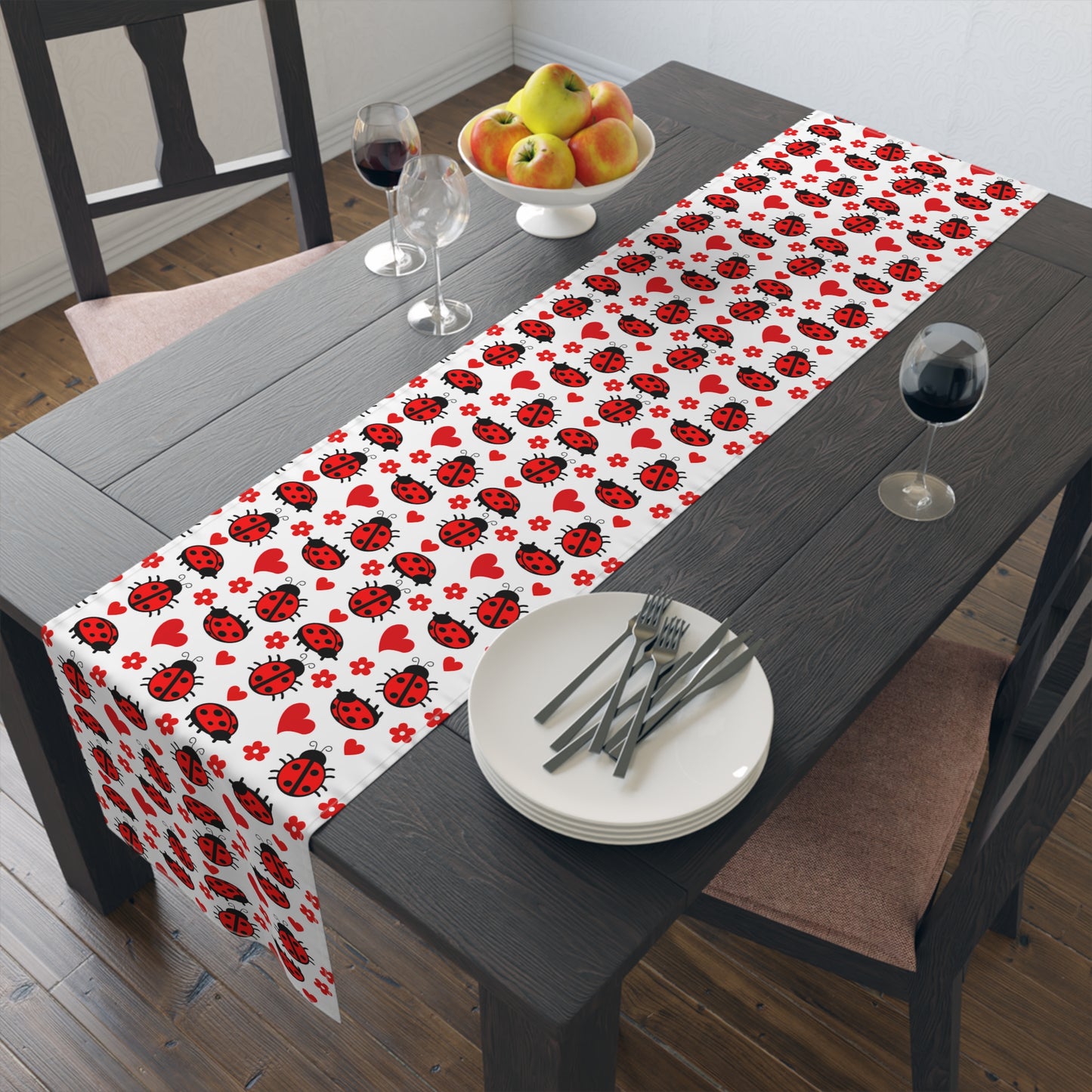 Ladybug Print Table Runner - Charming Good Luck, Cotton Twill or Polyester - Perfect for Nature-Inspired Home Decor