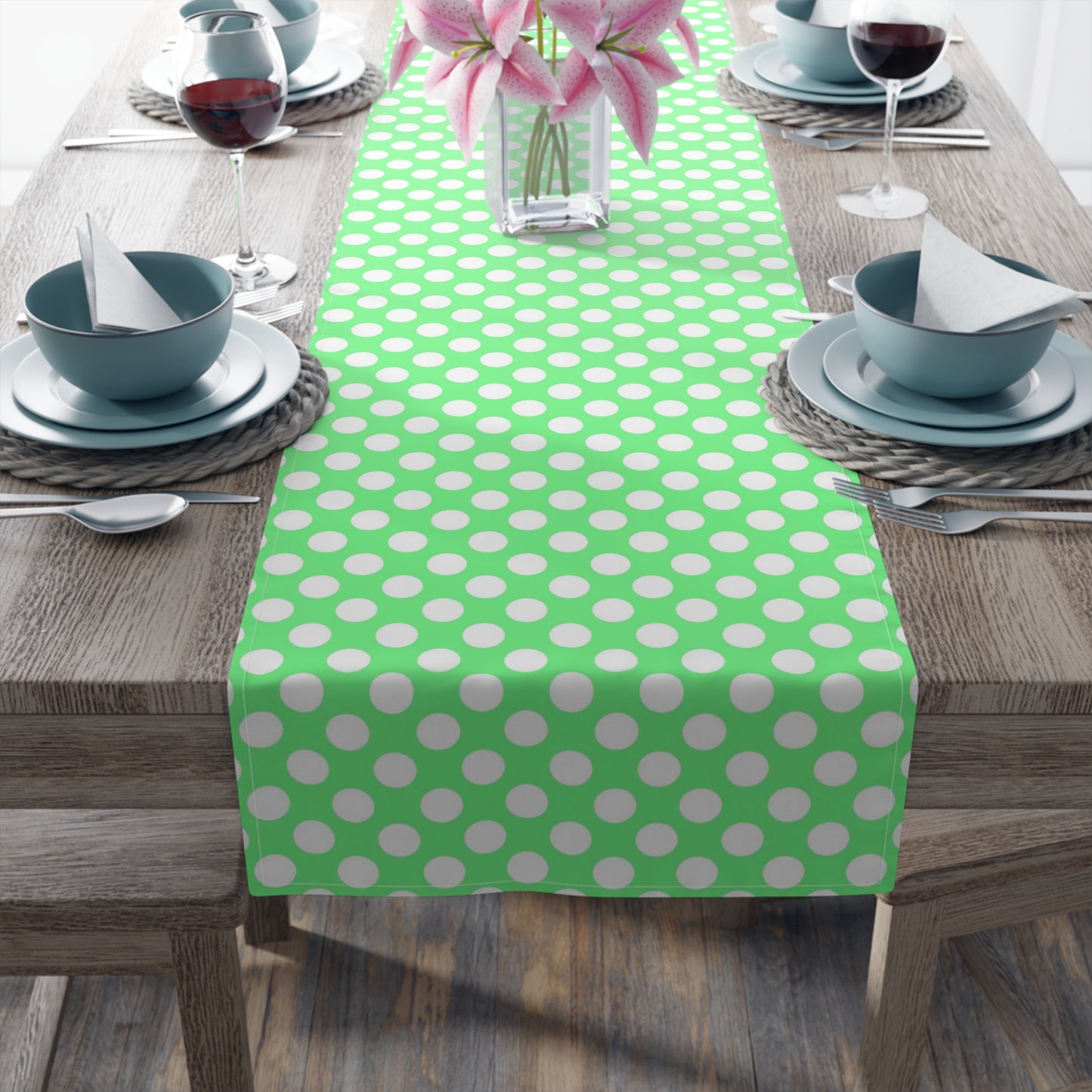 Pastel Polka Dot Table Runner - Soft Elegance, Cotton Twill or Polyester - Perfect for Playful & Light Home Decor