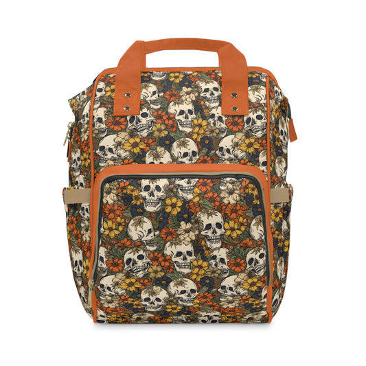 Skull Print Diaper Backpack - Multifunctional & Durable Baby Bag for Stylish Parents, Spacious & Organized Nappy Bag