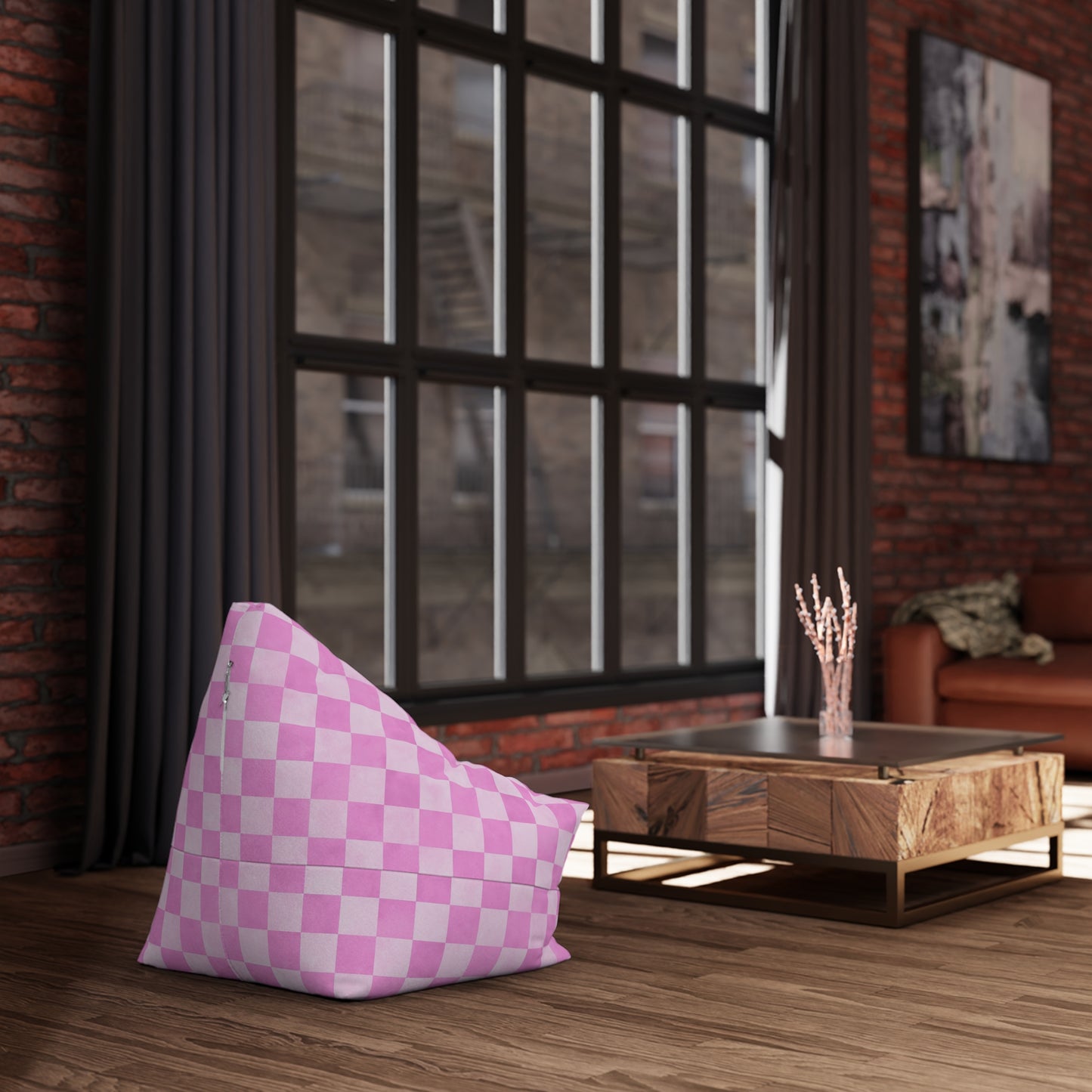 Pastel Checkers Bean Bag Chair Cover - Soft-Touch Polyester Slipcover with Secure Zip