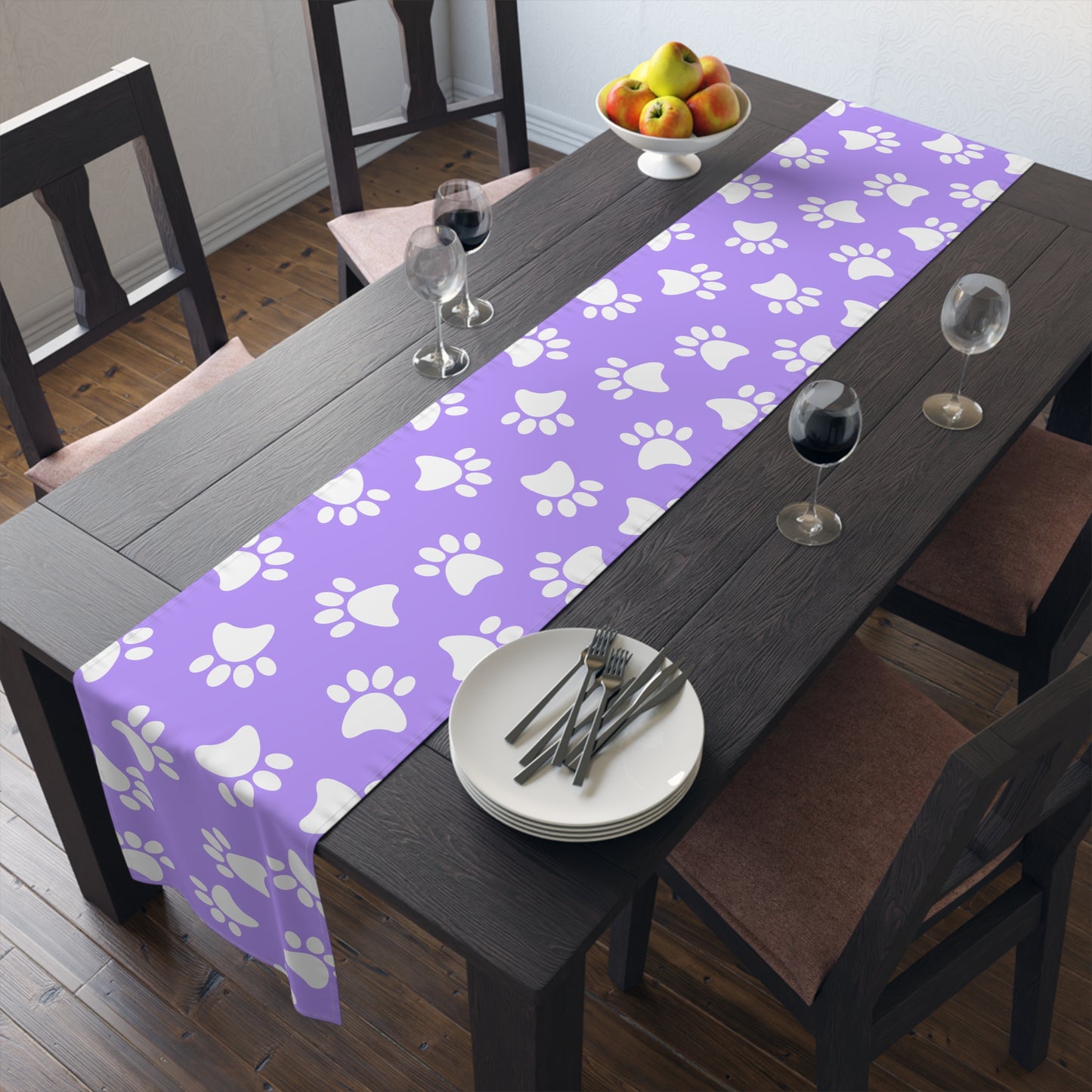 Paw Print Table Runner - Cozy Pet-Themed Decor, Cotton Twill or Polyester - Perfect for Animal Lovers