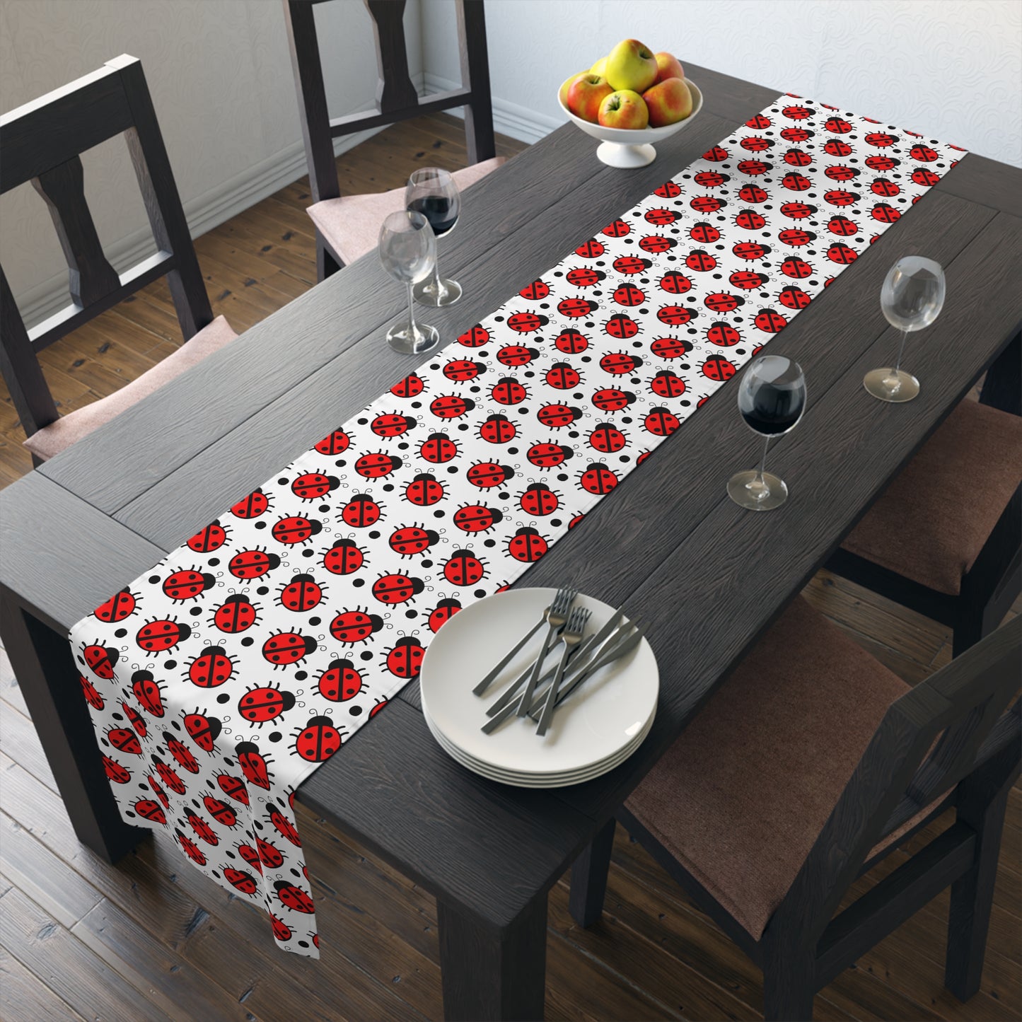 Ladybug Print Table Runner - Charming Good Luck, Cotton Twill or Polyester - Perfect for Nature-Inspired Home Decor