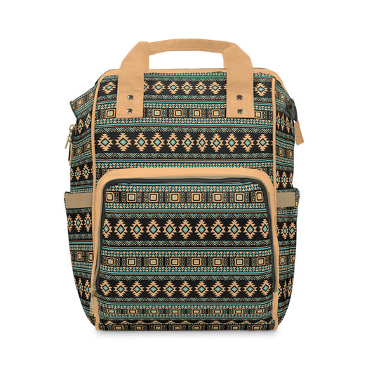 Boho-Chic Aztec Diaper Backpack - Multifunctional & Durable Nylon Changing Bag with Tribal Patterns, Spacious & Organized for Modern Parents