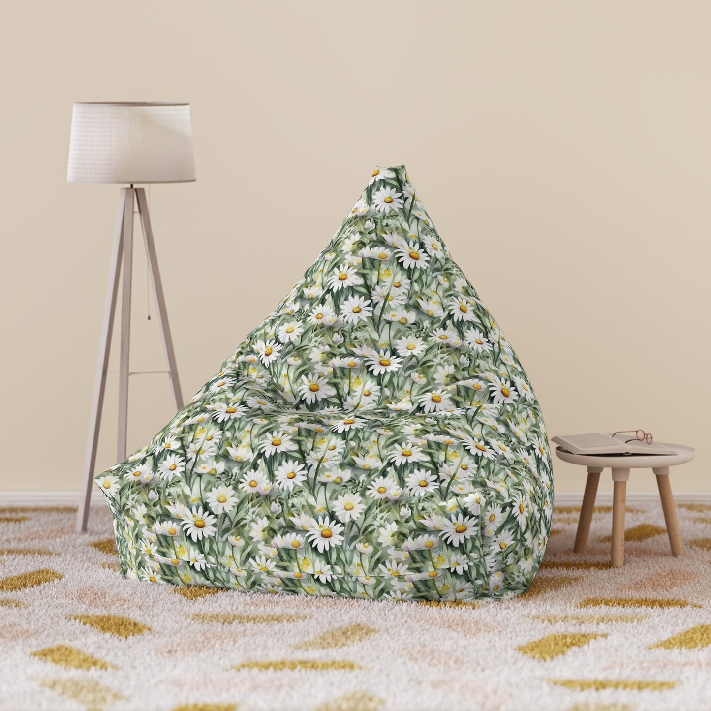 Daisy Print Bean Bag - Floral Home Decor with Secure Zipper