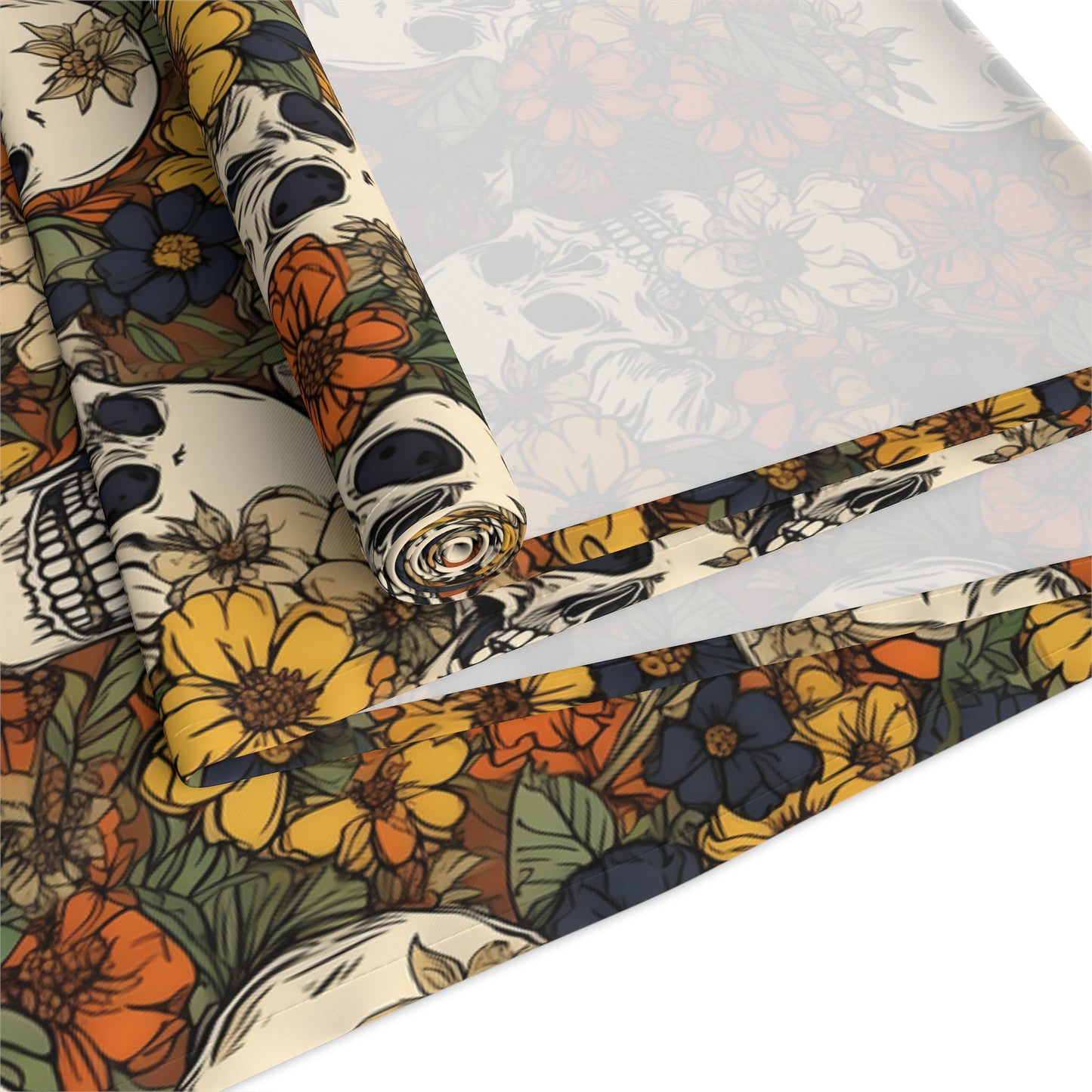 Skull Print Table Runner - Bold Cotton Twill or Sleek Polyester - Ideal for Gothic & Edgy Home Decor