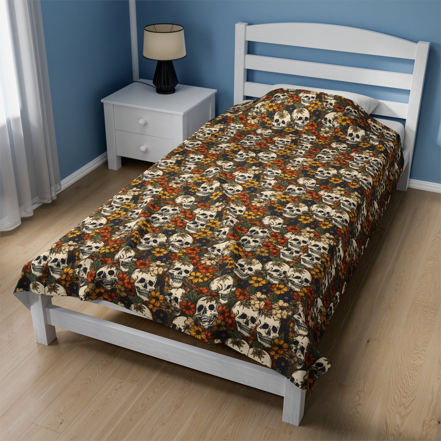Skull Print Velveteen Plush Blanket | Soft, Edgy, Luxurious and Comforting | Available in Multiple Sizes