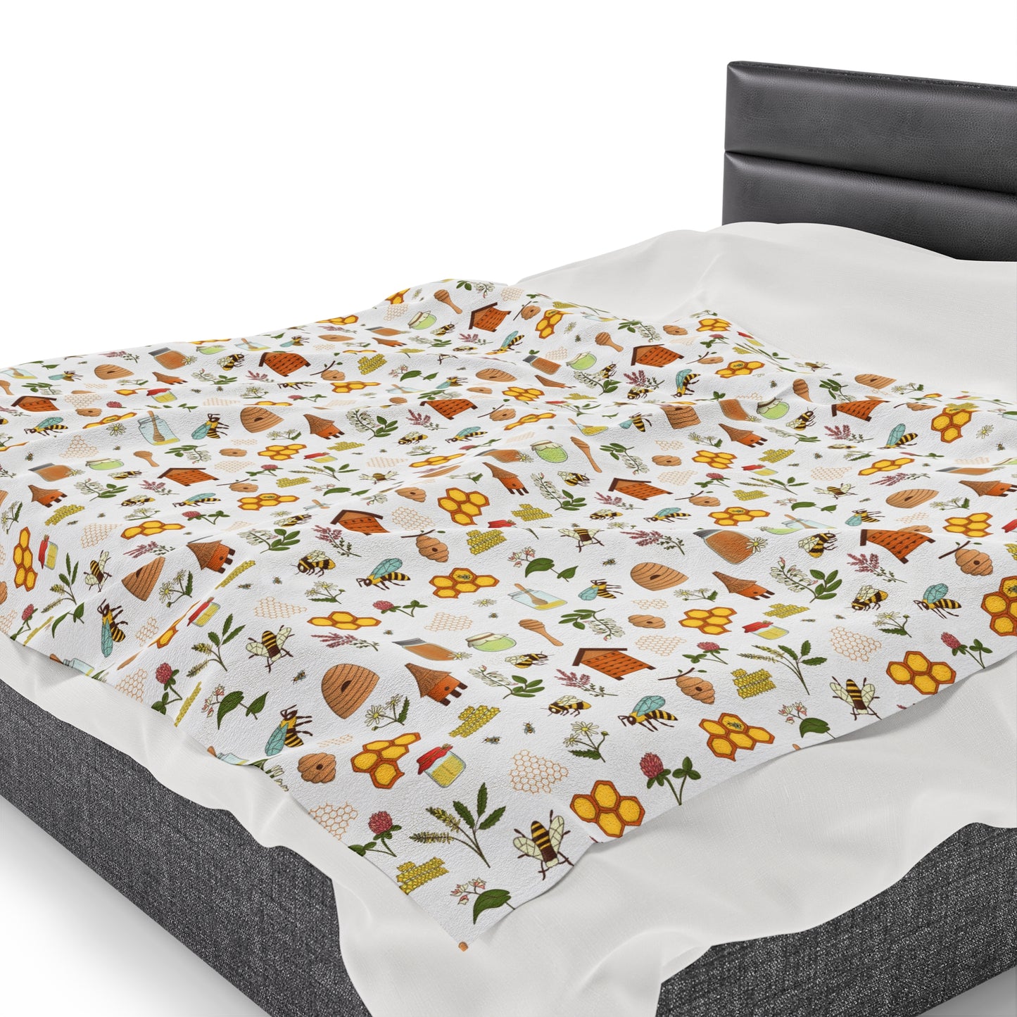 Honey Bee Velveteen Plush Blanket | Soft, Nature-Inspired, Luxurious and Comforting | Available in Multiple Sizes