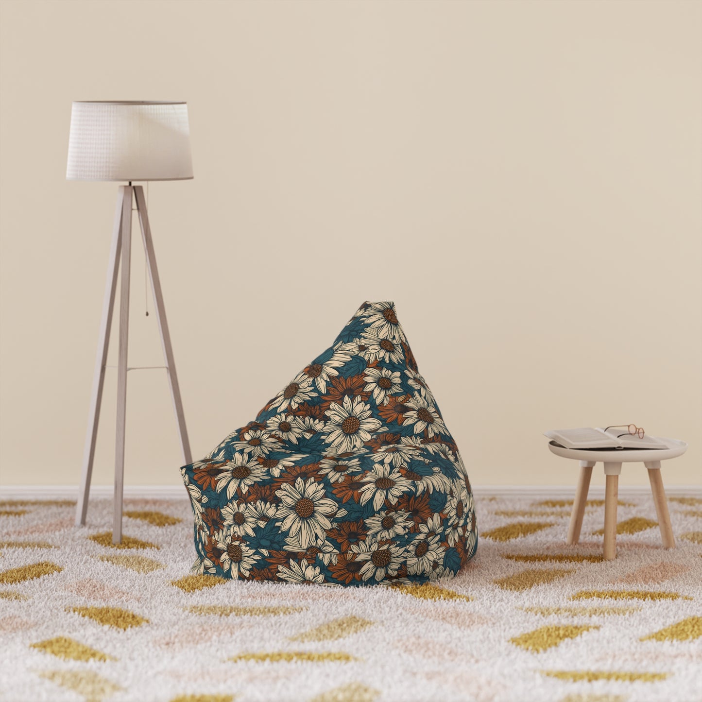 Daisy Print Bean Bag - Floral Home Decor with Secure Zipper
