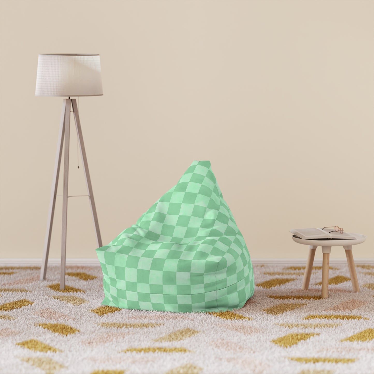 Pastel Checkers Bean Bag Chair Cover - Soft-Touch Polyester Slipcover with Secure Zip
