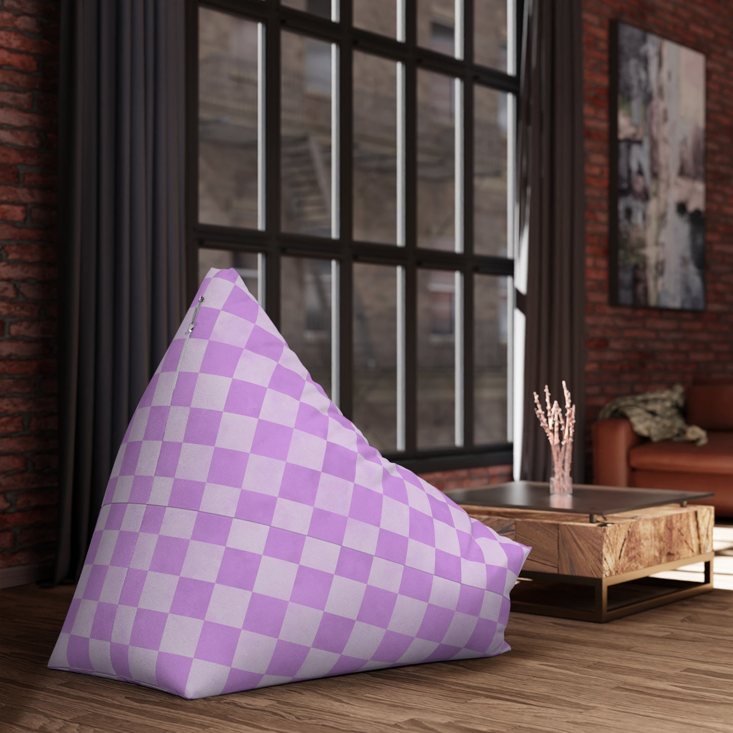 Pastel Checkers Bean Bag Chair Cover - Soft-Touch Polyester Slipcover with Secure Zip