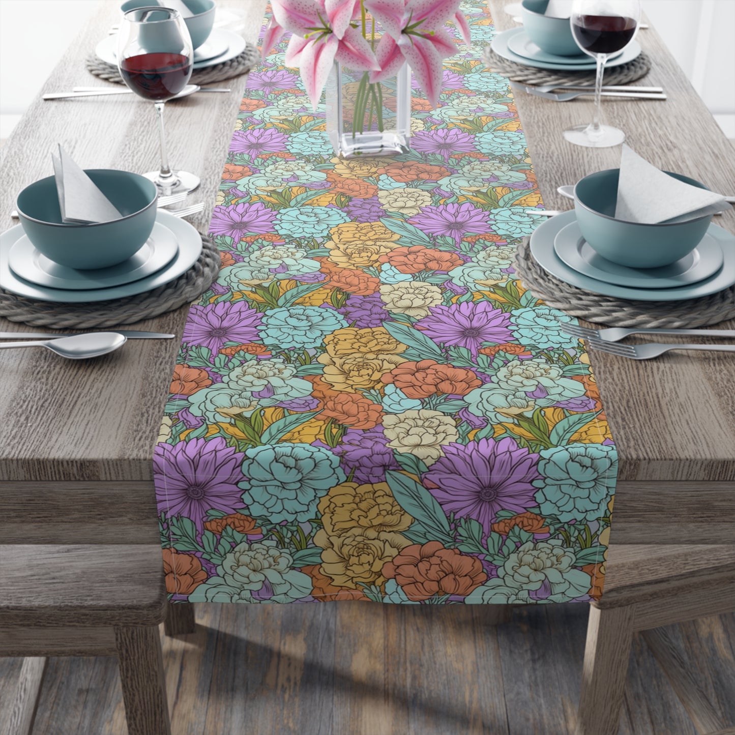 Boho Floral Table Runner - Vibrant Designs in Cotton Twill or Polyester - Ideal for Natural Home Decor