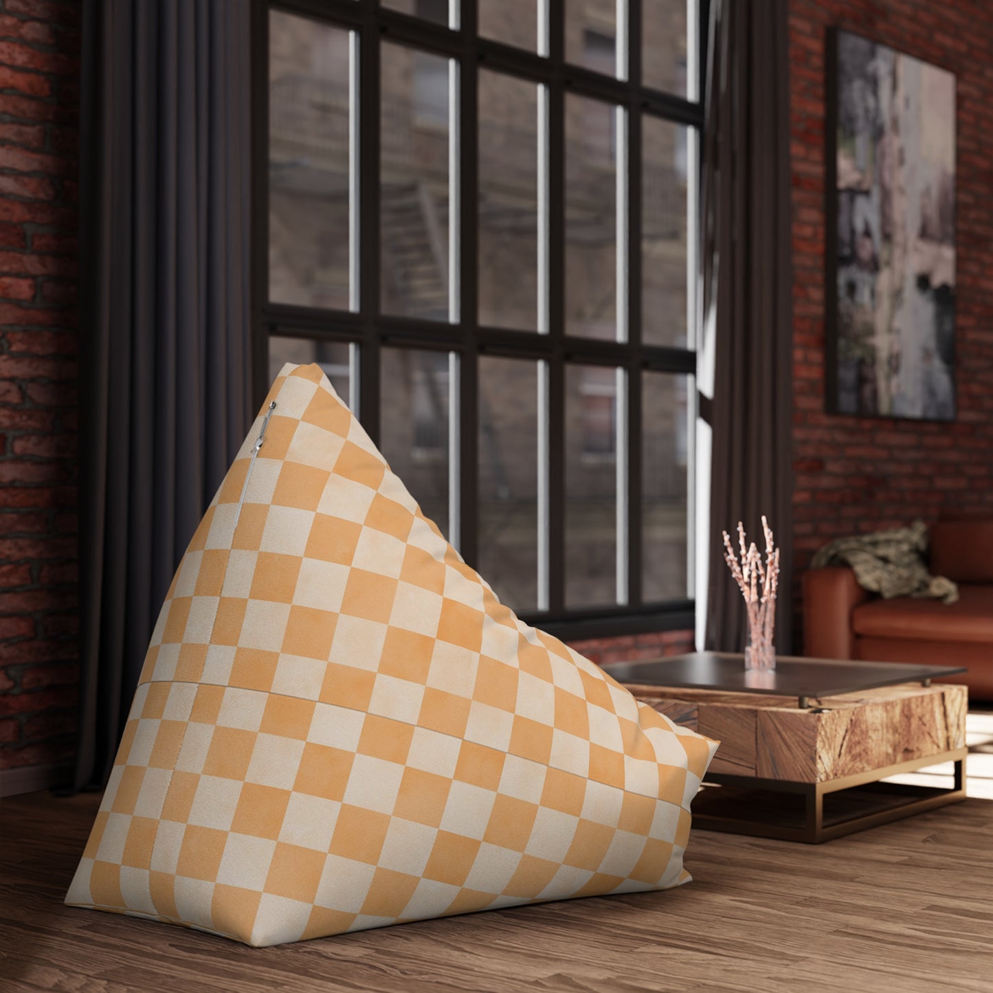 Pastel Checkers Bean Bag Chair Cover - Soft-Touch Polyester Slipcover with Secure Zip