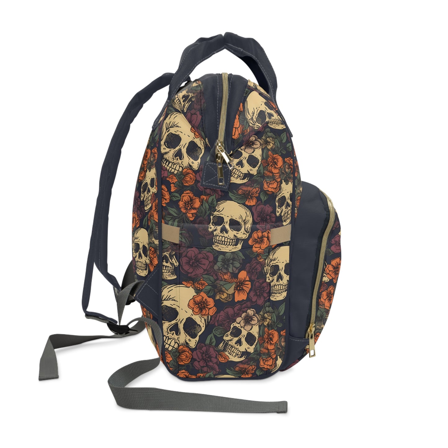 Skull Print Diaper Backpack - Multifunctional & Durable Baby Bag for Stylish Parents, Spacious & Organized Nappy Bag