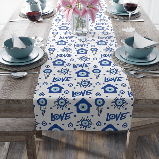Evil Eye Print Table Runner - Mystical Protection in Cotton Twill or Polyester - Perfect for Spiritual Home Decor