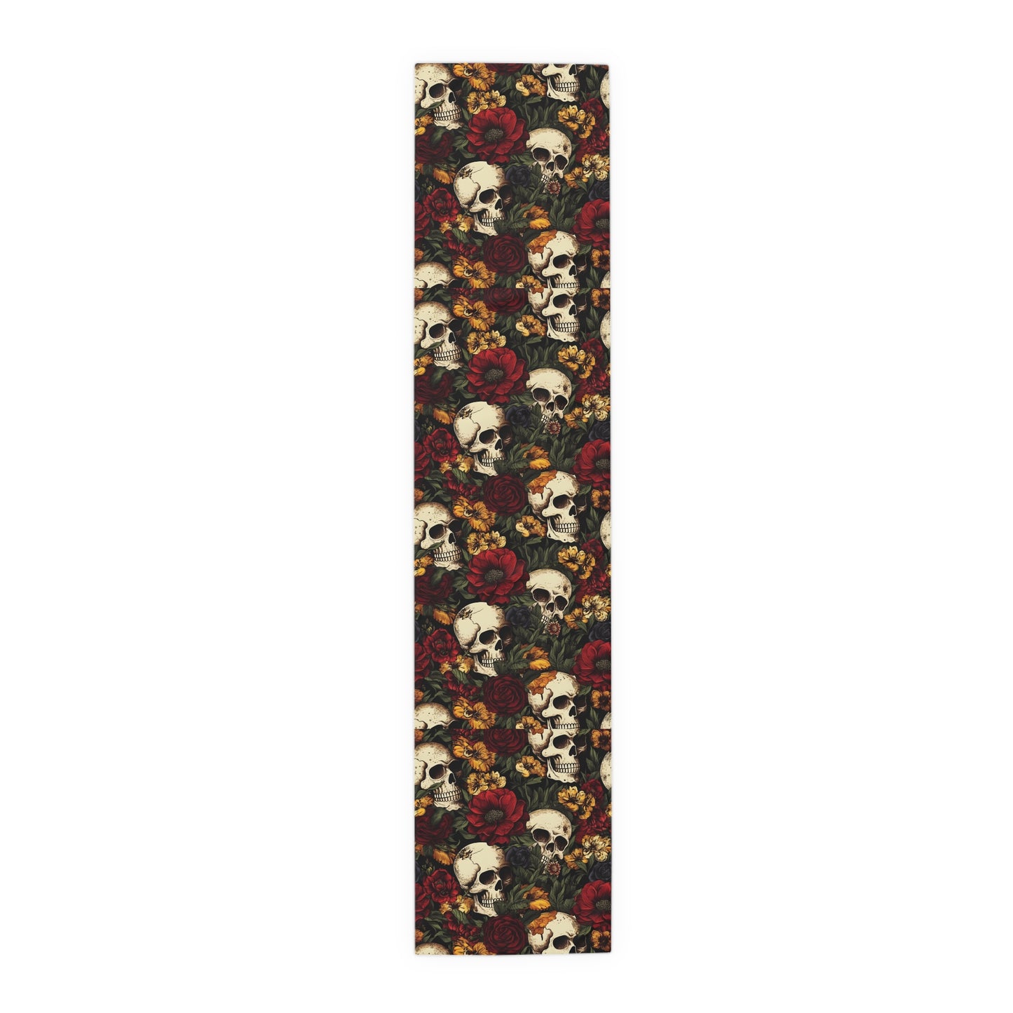 Skull Print Table Runner - Bold Cotton Twill or Sleek Polyester - Ideal for Gothic & Edgy Home Decor