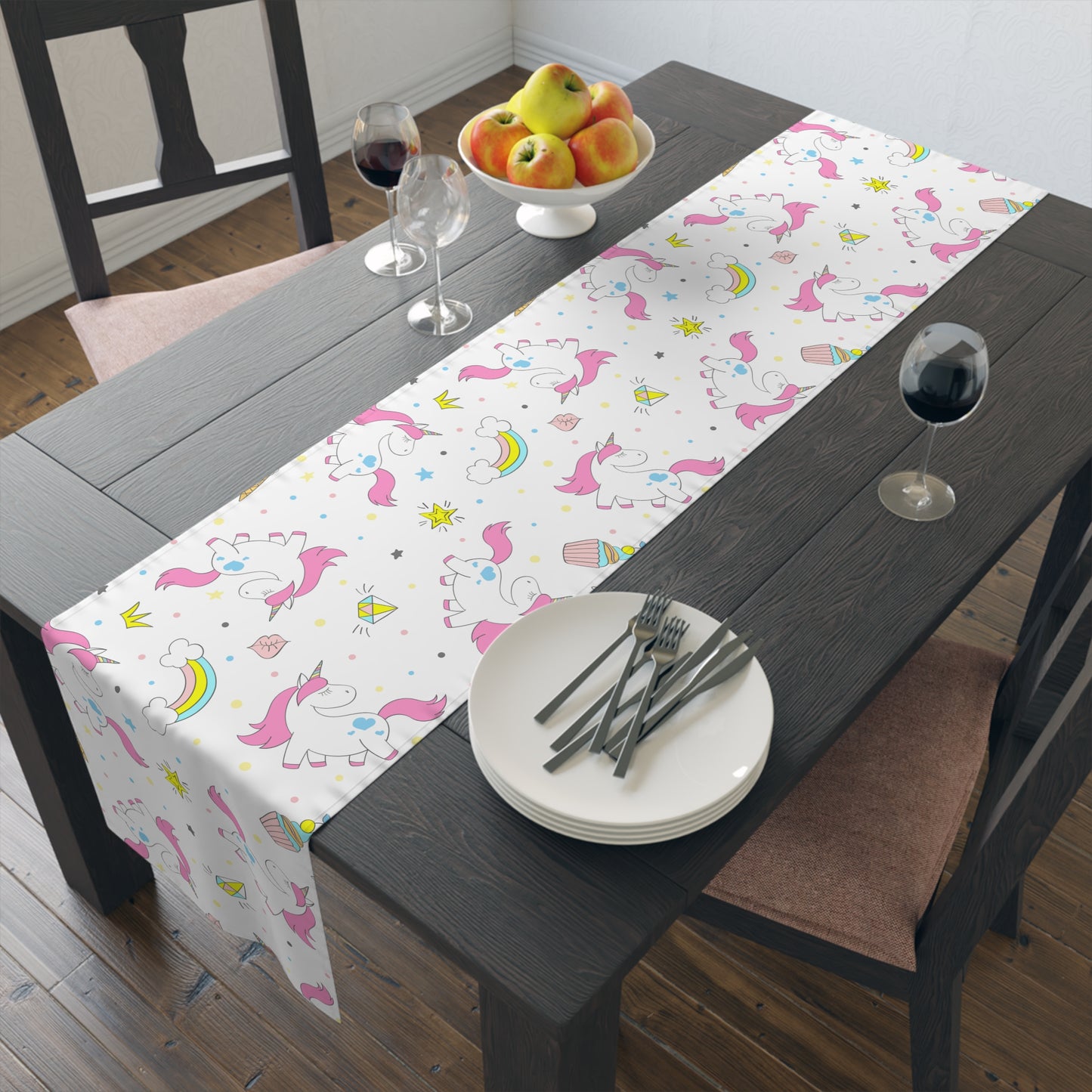 Unicorn Print Table Runner - Magical Elegance, Cotton Twill or Polyester - Perfect for Whimsical & Fantasy Home Decor
