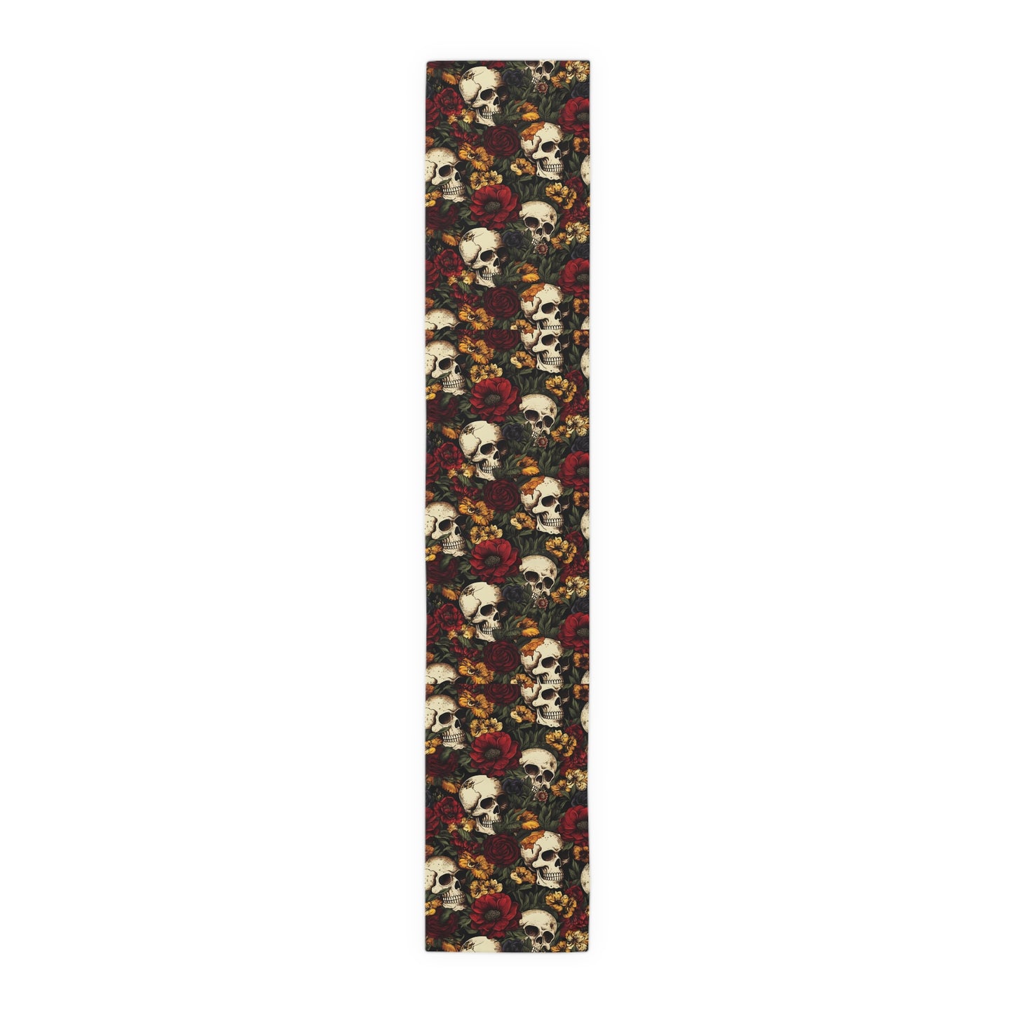 Skull Print Table Runner - Bold Cotton Twill or Sleek Polyester - Ideal for Gothic & Edgy Home Decor