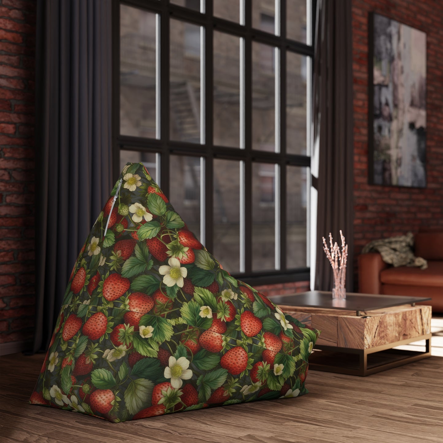 Strawberry Print Bean Bag Chair Cover - Sweet & Durable Polyester Slipcover