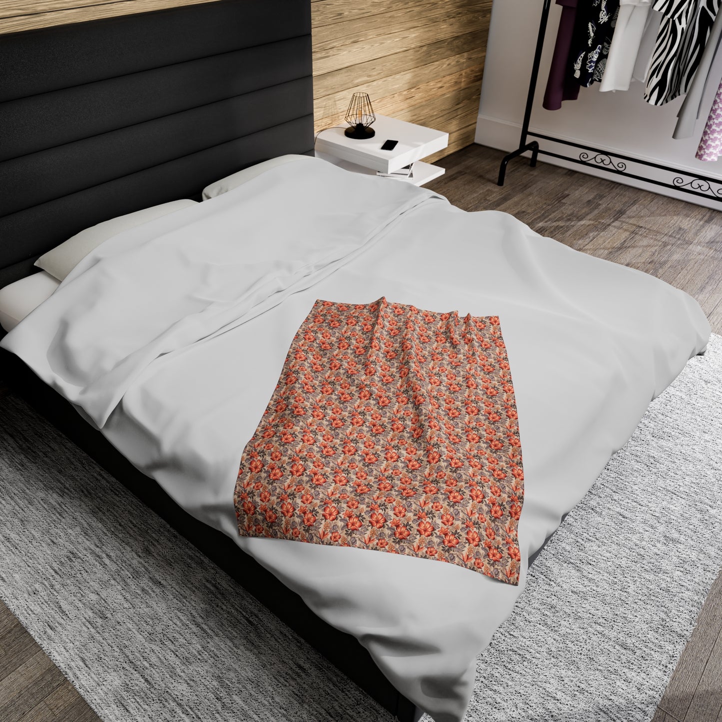 Boho Floral Velveteen Plush Blanket | Soft, Artistic, Luxurious and Comforting | Available in Multiple Sizes