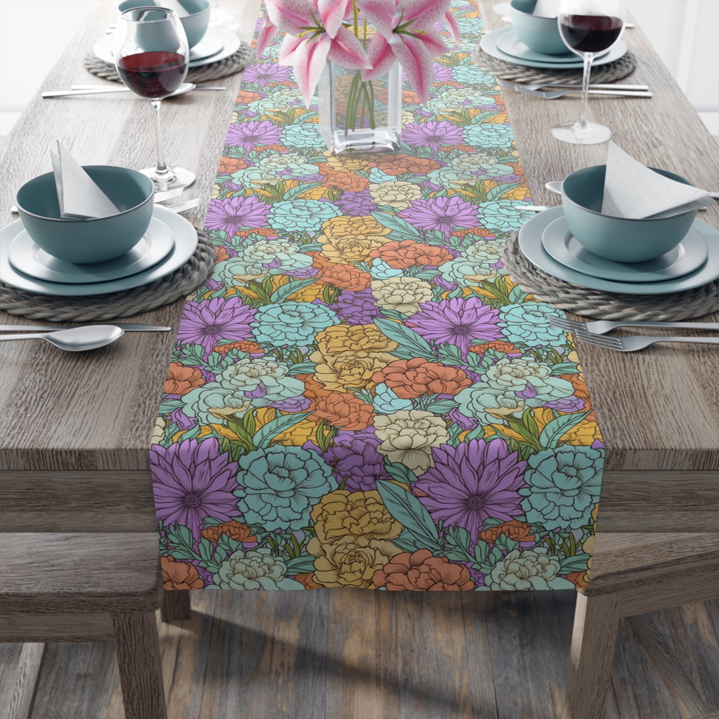 Boho Floral Table Runner - Vibrant Designs in Cotton Twill or Polyester - Ideal for Natural Home Decor