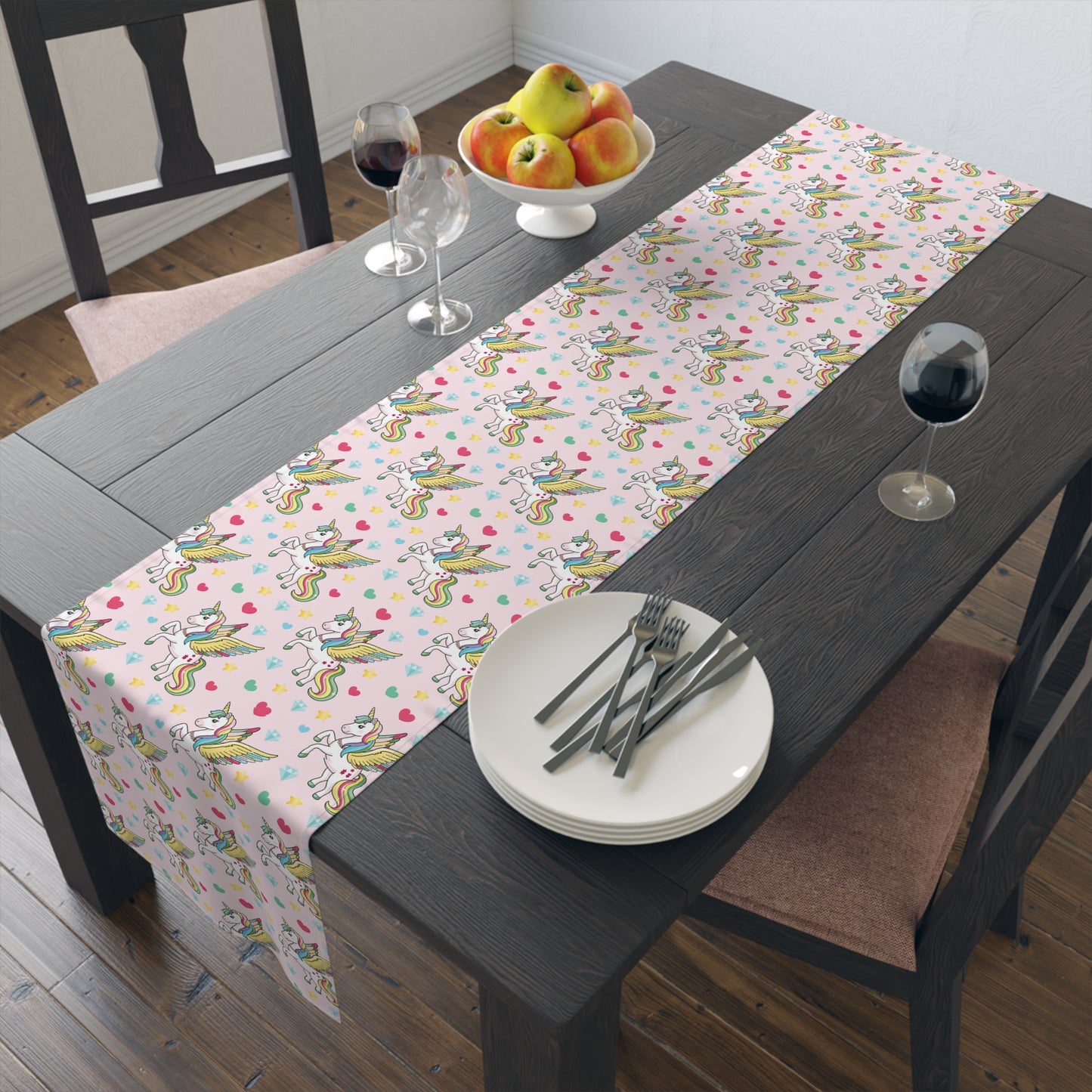 Unicorn Print Table Runner - Magical Elegance, Cotton Twill or Polyester - Perfect for Whimsical & Fantasy Home Decor