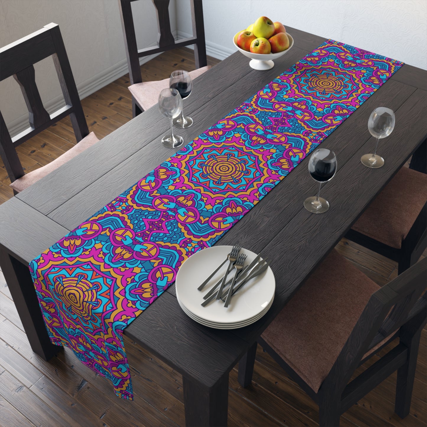 Mandala Print Table Runner - Intricate Patterns, Cotton Twill or Polyester - Ideal for Decorative Home Accents