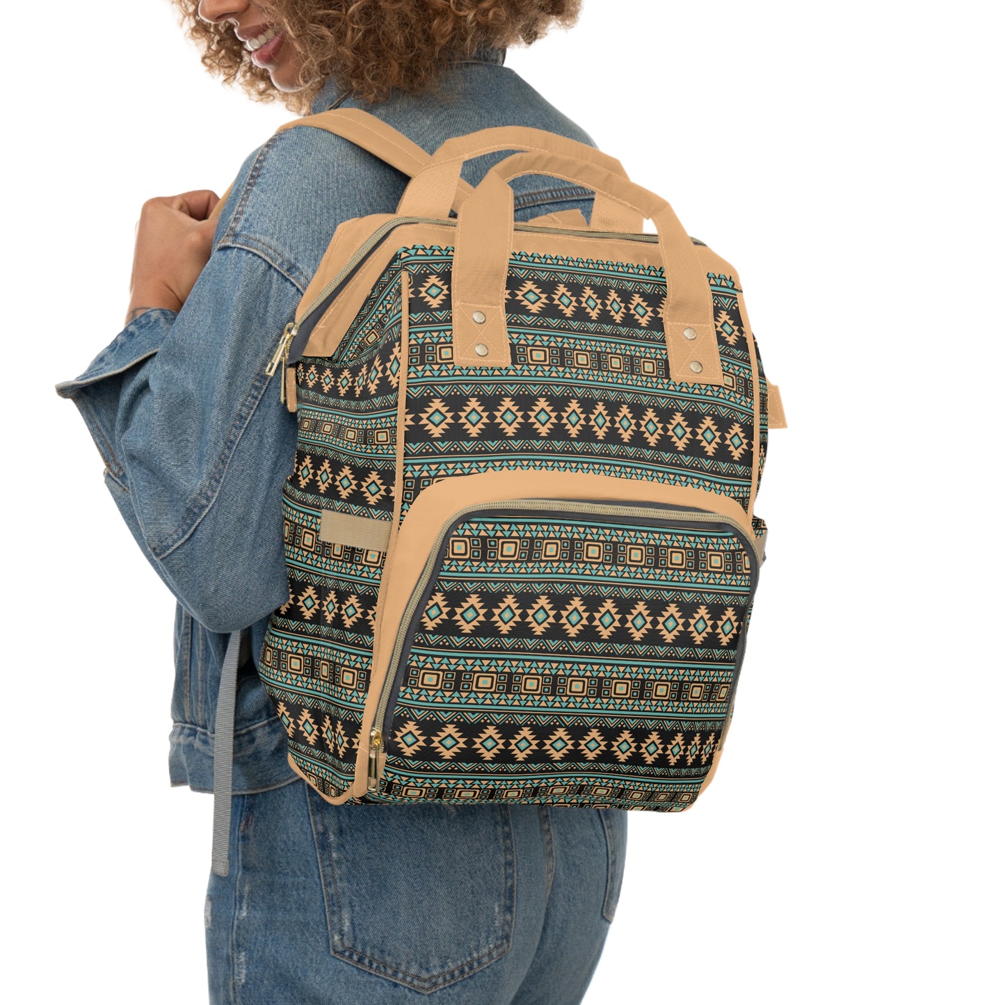 Boho-Chic Aztec Diaper Backpack - Multifunctional & Durable Nylon Changing Bag with Tribal Patterns, Spacious & Organized for Modern Parents