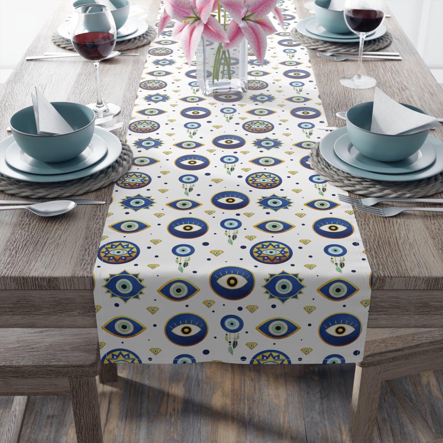Evil Eye Print Table Runner - Mystical Protection in Cotton Twill or Polyester - Perfect for Spiritual Home Decor