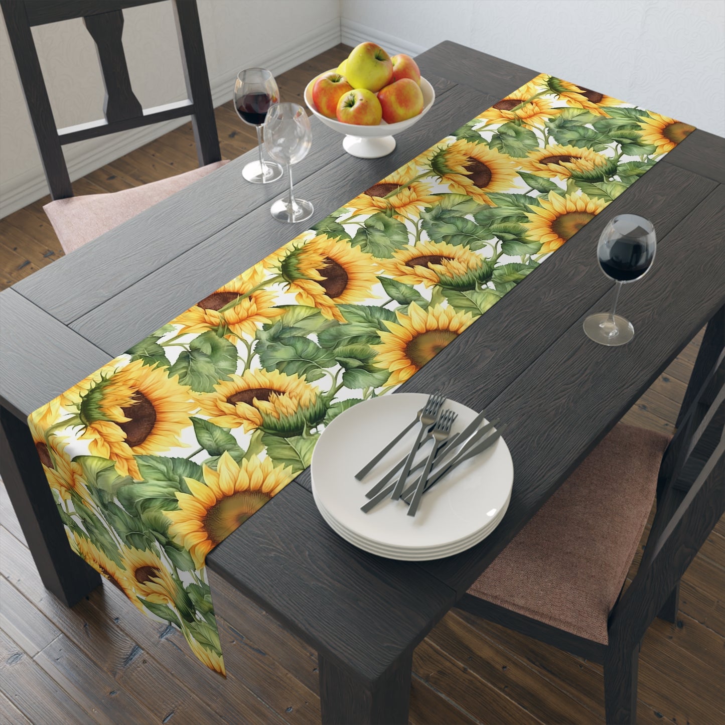 Sunflower Print Table Runner - Bright and Cheerful, Cotton Twill or Polyester - Perfect for Sunny Home Decor