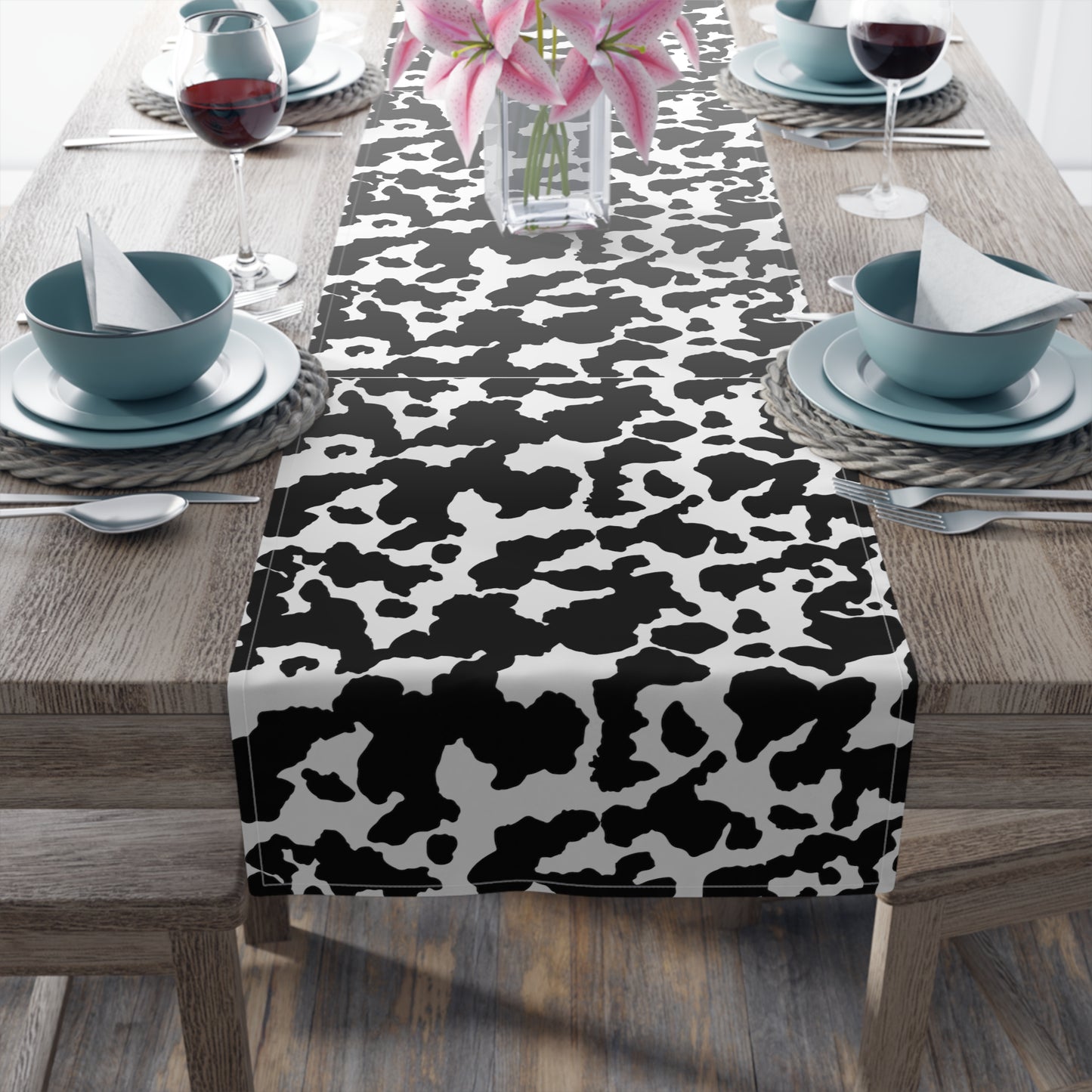 Cowhide Print Table Runner - Rustic Elegance, Cotton Twill or Polyester - Perfect for Western & Luxurious Home Decor