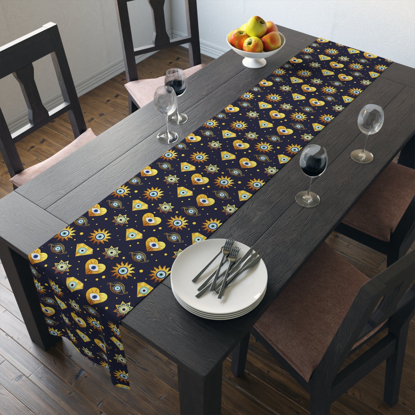 Evil Eye Print Table Runner - Mystical Protection in Cotton Twill or Polyester - Perfect for Spiritual Home Decor