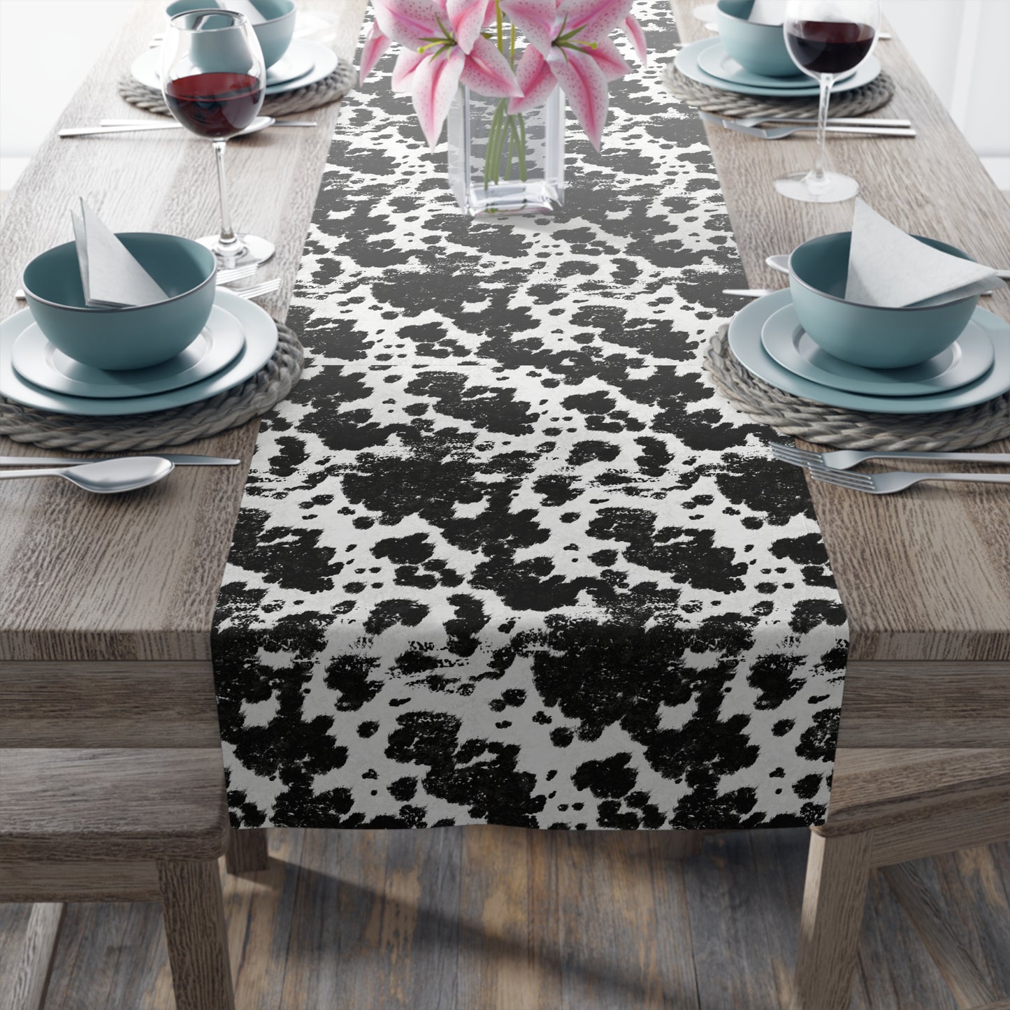 Cowhide Print Table Runner - Rustic Elegance, Cotton Twill or Polyester - Perfect for Western & Luxurious Home Decor