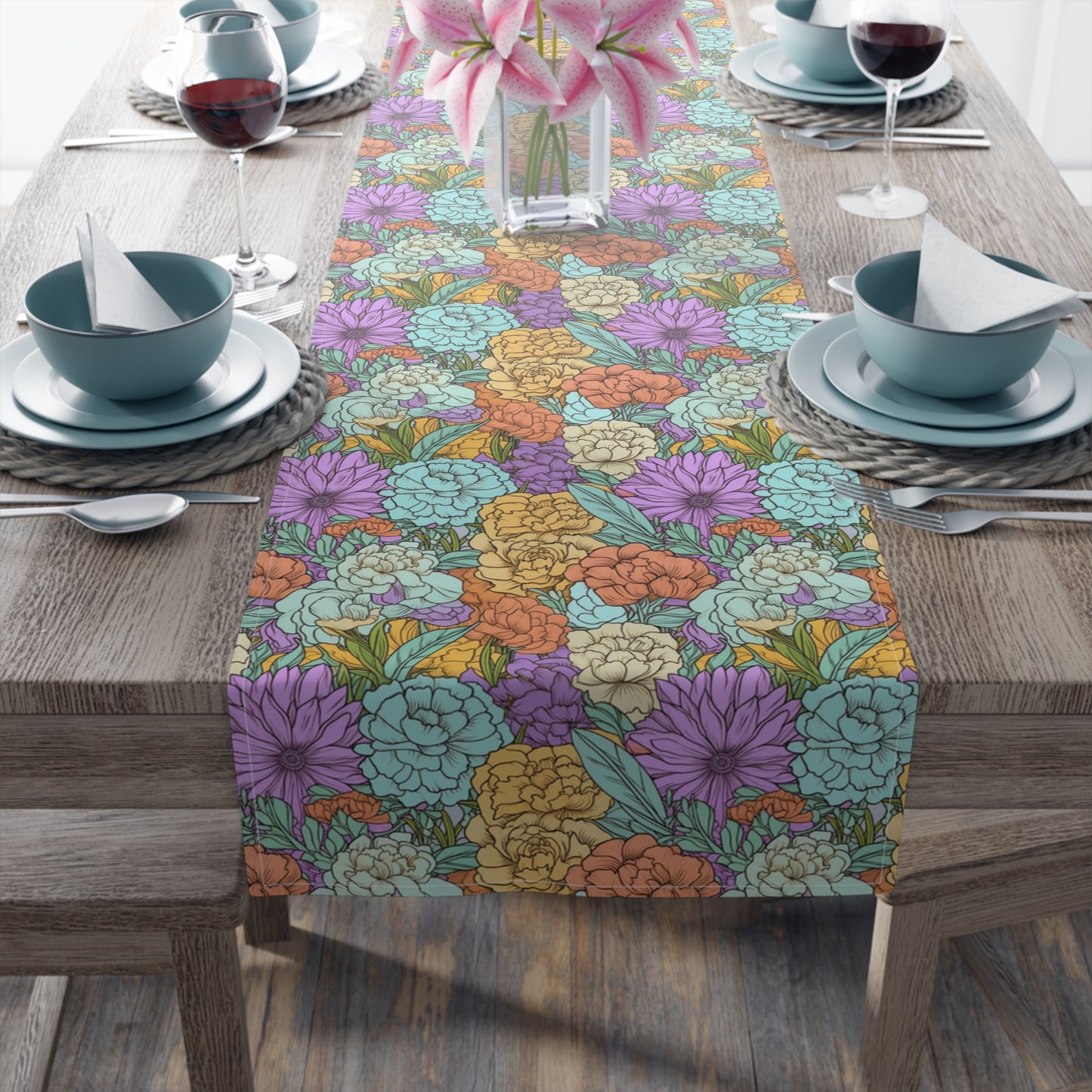 Boho Floral Table Runner - Vibrant Designs in Cotton Twill or Polyester - Ideal for Natural Home Decor