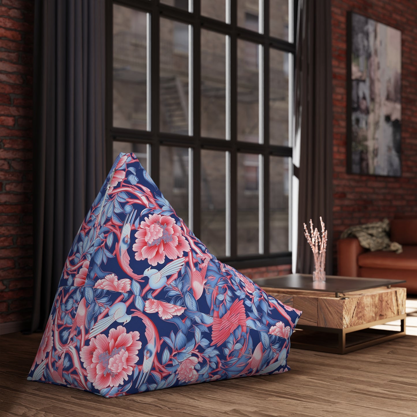 Chinoiserie Bean Bag Chair Cover - Elegant Oriental-Inspired Polyester Slipcover with Secure Zip - Fits Various Sizes