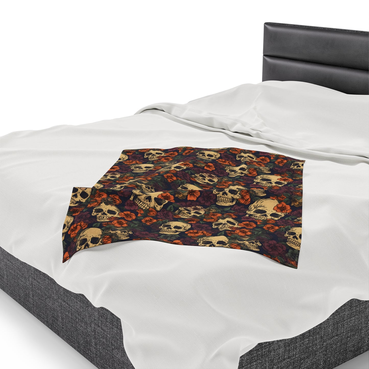 Skull Print Velveteen Plush Blanket | Soft, Edgy, Luxurious and Comforting | Available in Multiple Sizes