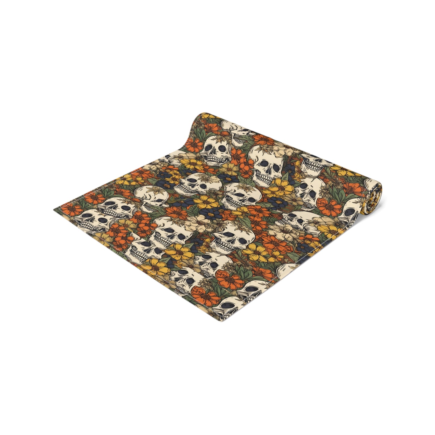 Skull Print Table Runner - Bold Cotton Twill or Sleek Polyester - Ideal for Gothic & Edgy Home Decor