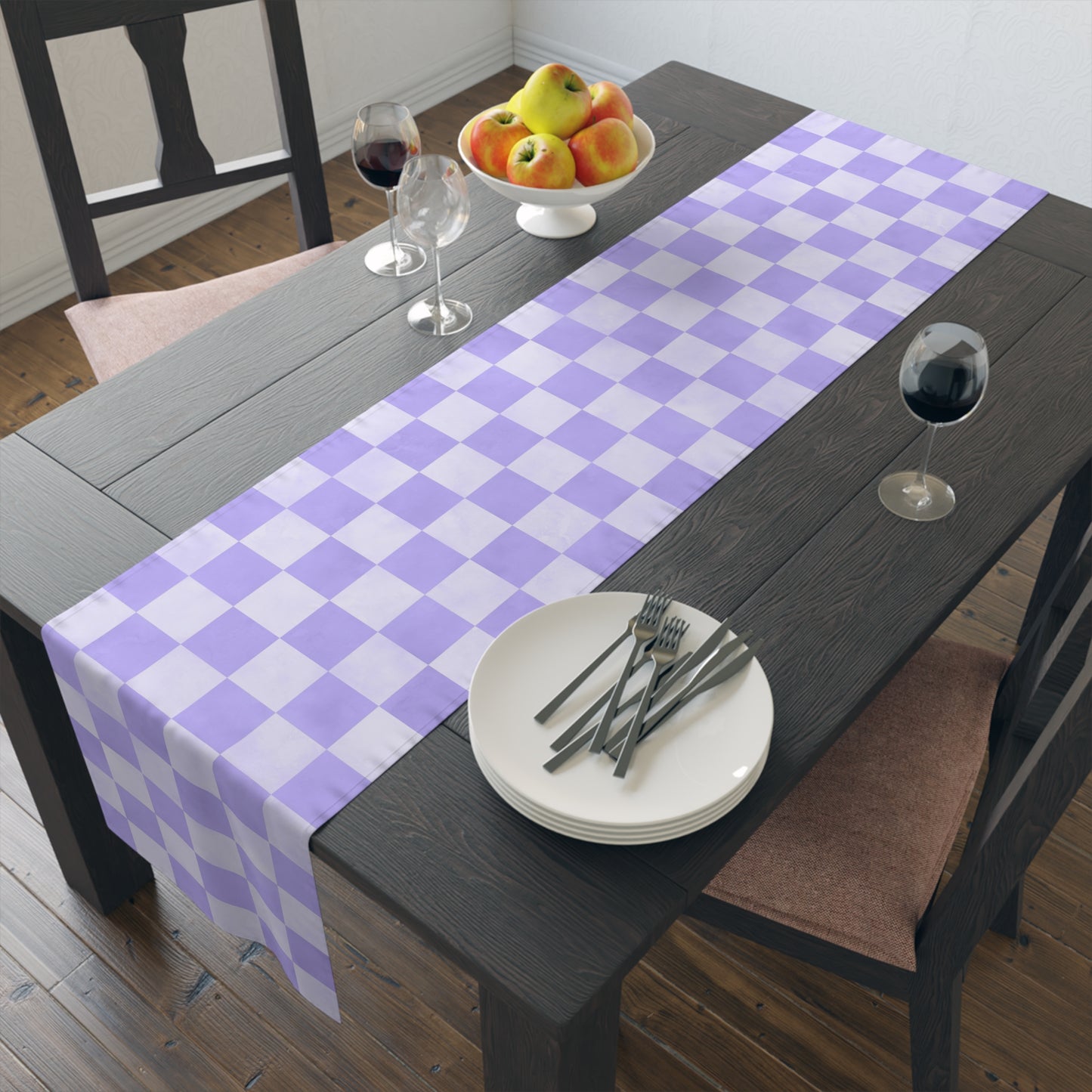Pastel Checkered Table Runner - Soothing Playfulness, Cotton Twill or Polyester - Perfect for Refreshing & Modern Home Decor