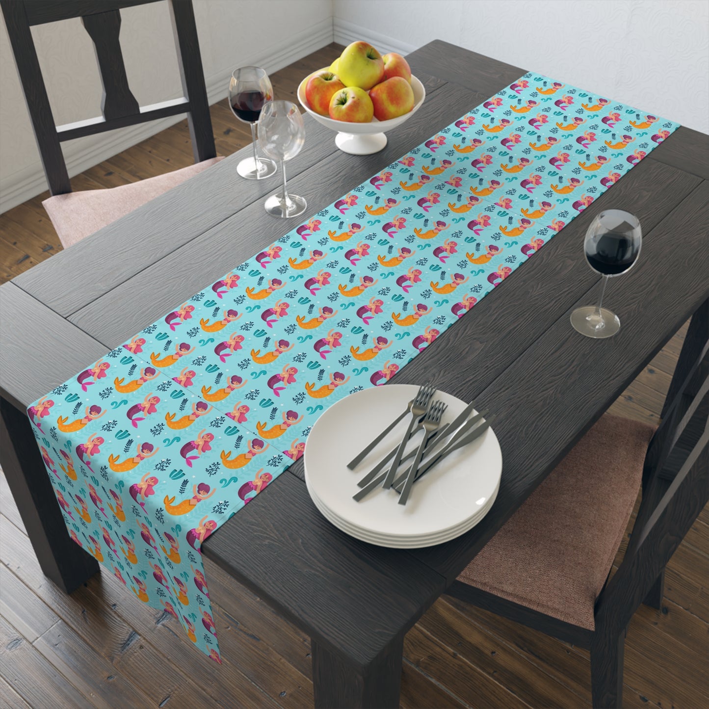 Mermaid Print Table Runner - Mystical Sea Charm, Cotton Twill or Polyester - Perfect for Enchanting Home Decor